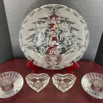 Mikasa Crystal 12 Days Of Christmas Platter + 2 Sets Of Votive / Candle Holders