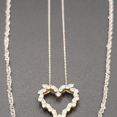 Two 14k White Gold Necklaces, One with Heart Shaped Pendant 