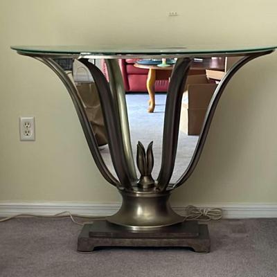 Half Moon Glass Top Mirror Back Table