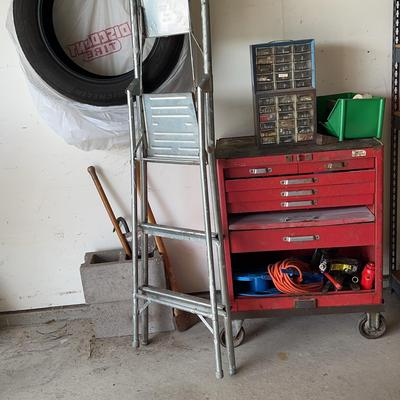 Kennedy rolling tool cabinet, Ladder And Spare Michelin Tire