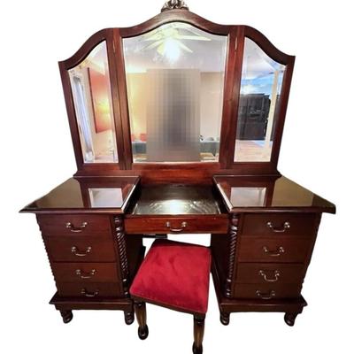 Solid Wood Vanity With Beveled Mirrors