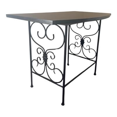 Black granite top side table, base made of metal/wood. See all pictures