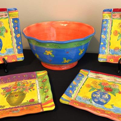 Certified International Bowl And Floral Bright Plates