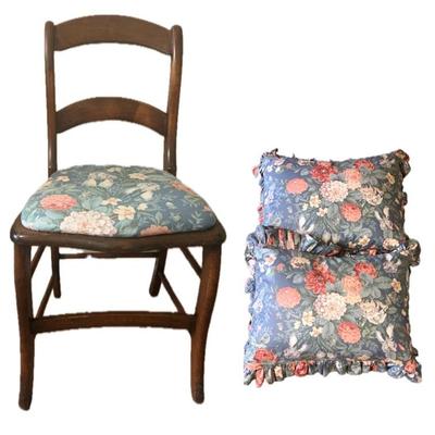 Vintage Wooden Chair With Upholstery And Matching Pillow Shams