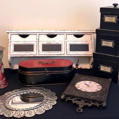 FUN Decor:  shelf, Nesting Boxes, Clock, Oval Box, Mirror, And Candle Holder