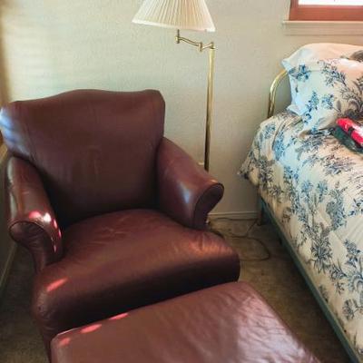 Leather armchair with ottoman