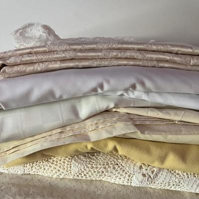 White and Off White Table Linens with Crochet, Lace, Damask