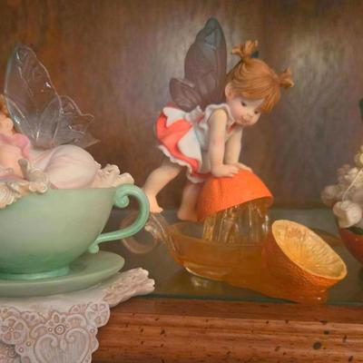 Teacup Nap Time, Orange Squeeze And Stringing Popcorn Fairies By Enesco