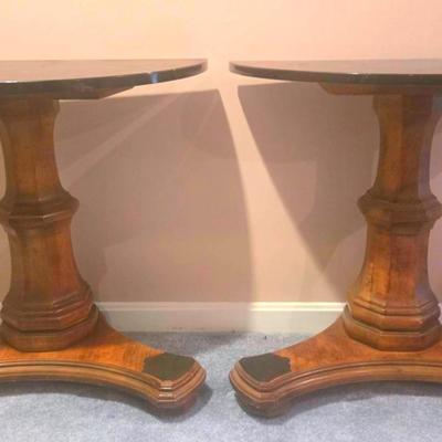Pair Of Marble Top Entry Demilune Accent Tables