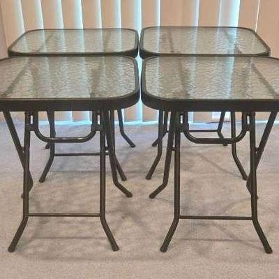 Outdoor Metal Glass Top Folding Side Tables