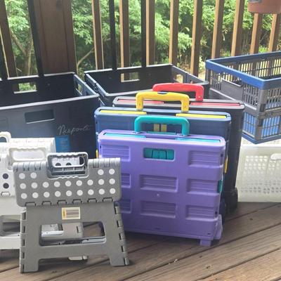 Collapsible Rolling Crates (5), Stepstools (4) And Crates (2)
