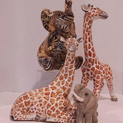 Ceramic Italian Giraffe Figurines With Decoupage Giraffe