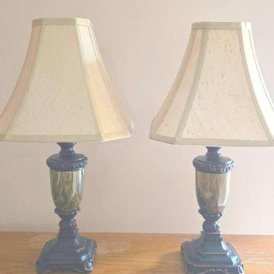 Pair Of Small Metal, Marble Table Lamps With Other Accent Light.
