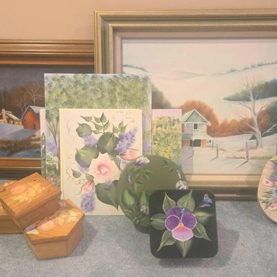Local Artist Juanita Nieporte  Framed And Unframed Artwork Including Painted Boxes+