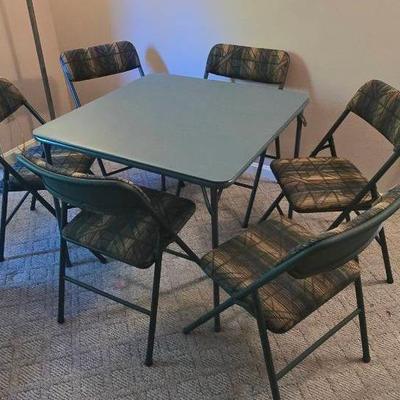 Card Table With Six Cushion Upholstered Chairs 