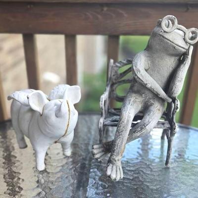 Cast Iron Reclining Frog And Winged Pig