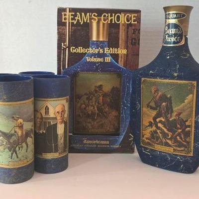 Vintage Jim Beam Art Collector Glasses And (2) Decanters