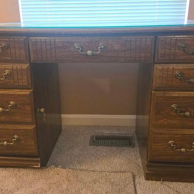 Vintage Wooden Desk With Bottom Locking Drawer