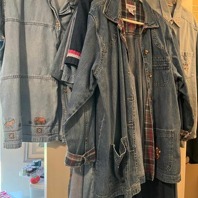 Denim Shirts, Jackets and Dresses Sizes XL, L, Some with Fun Appliqués