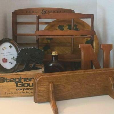 Wooden Decor Including Shelves, Spice Rack, Small Display, Box And Other Table Toppers