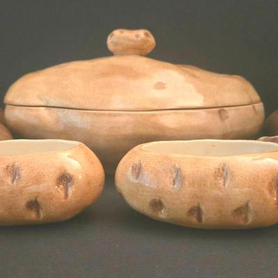 Vintage Ceramic Potato Set With 6 Serving Bowls