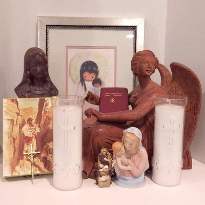Religious Collection With Vintage Lampand Framed Degrazia Print