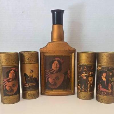 Vintage Jim Beam 1960s Art Collector's Cocktail Set Barware With Decanter And Glasses