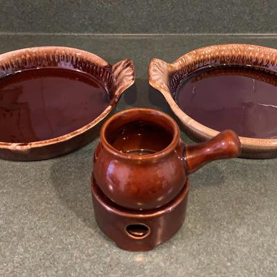 Two McCoy Pottery Baking Dishes And A Mini Fondue Pot, Possibly German