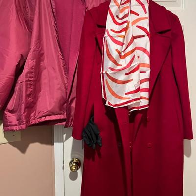 80s Red Wool Maxi Coat with Totes Rain Parka