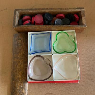 Vintage Checkers Pieces & Playing Card Suite Dishes