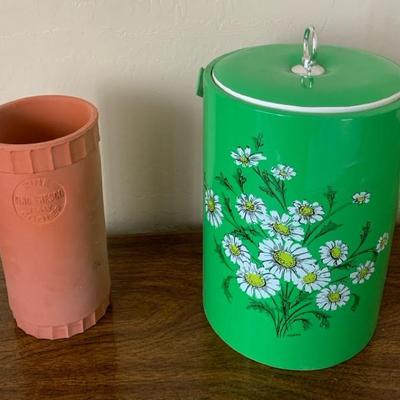 Vintage Ice Bucket With Floral Design And Terracota Wine Cooler