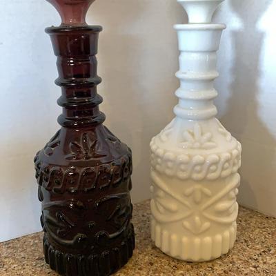 Vintage Jim Beam Milk Glass Decanter And Amethyst Decanter