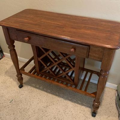 Rolling Wine Rack Wooden Table 