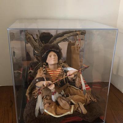 Native American Figurine With Display Case 