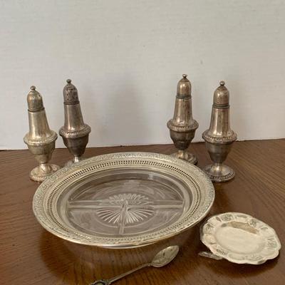 Vintage Sterling Silver Salt Shakers, Plates And Spoons
