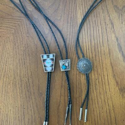 3 Sterling Silver Bolo Ties - Native American Motif