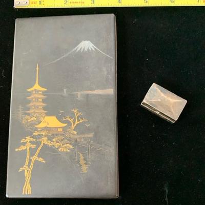 Brass Cigarette Case And Mexican Silver Pill Box