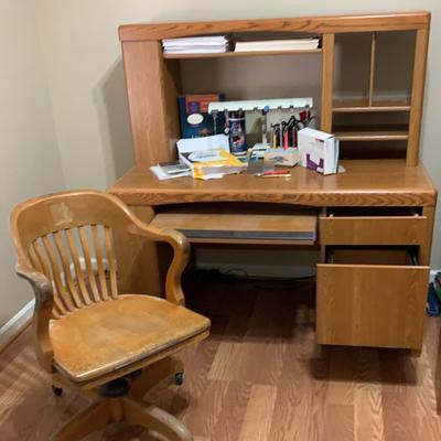 Computer Desk & Wood Chair, Including Accessories