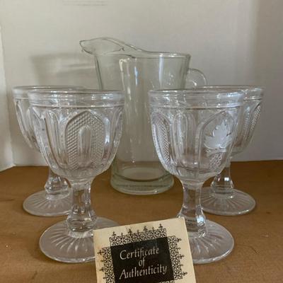 Vintage Magnet & Grape Goblets And Glass Pitcher