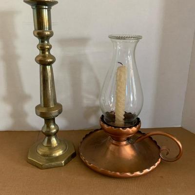 Copper Hurricane Candle Holder & Brass Candle Stick