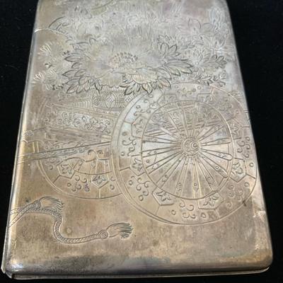 Sterling Silver Cigarette Case - Asian Motif 