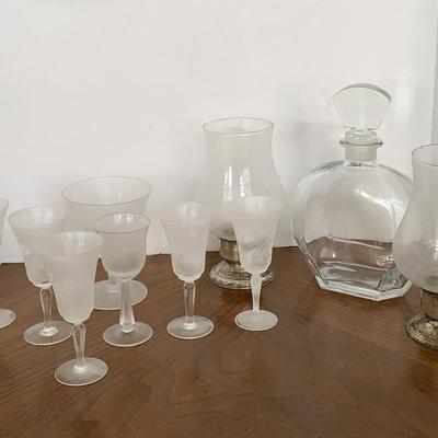 Etched Glass Cups And Decanter