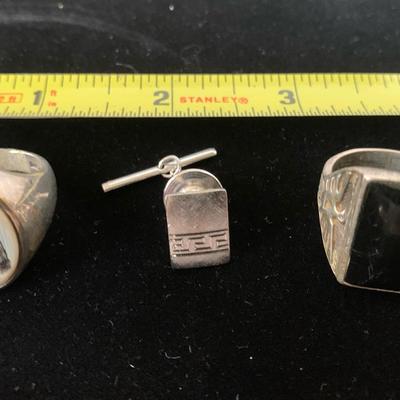 Sterling Silver Eagle On Bone Ring, Black Onyx Ring and Tie Pin