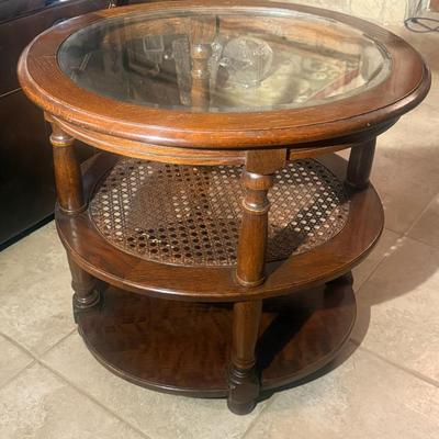 Wood/ Cane beveled glass end table
