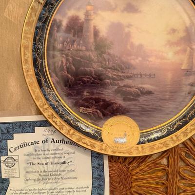 homas Kinkade “Lighting the Way to a New Millennium” Collector Plate – Limited Edition #544B – w/ Ce