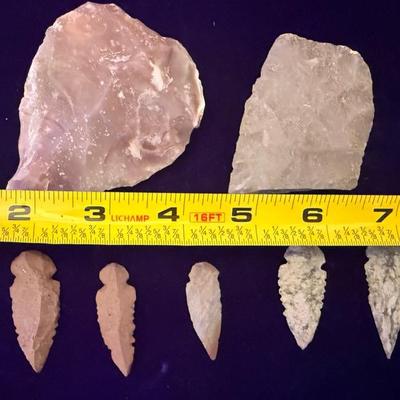 5 Bird Point Arrowheads – Agate & Flint Knapped Blades 