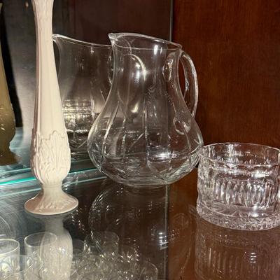 Lot of 3 – Glass Vase, White Pitcher Vase & Glass Bowl