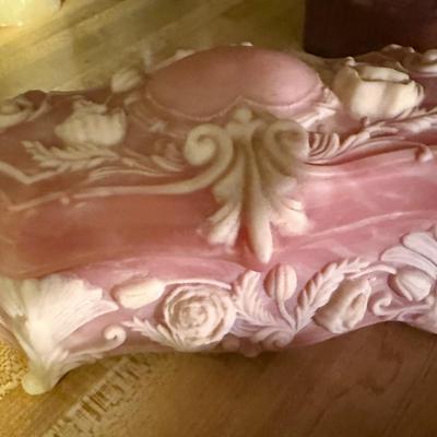 Vintage Genuine Incolay Stone Trinket Dish Jewelry Box Art