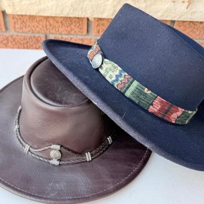 (2) Ladies Cowboy Hats S - Minnetonka Genuine Leather Silverthorne, Scala 100 Percent Wool Hat With Band