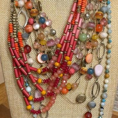 (5) Statement Costume Necklaces - Stone Bead - Multi Strand - Plastic Bead